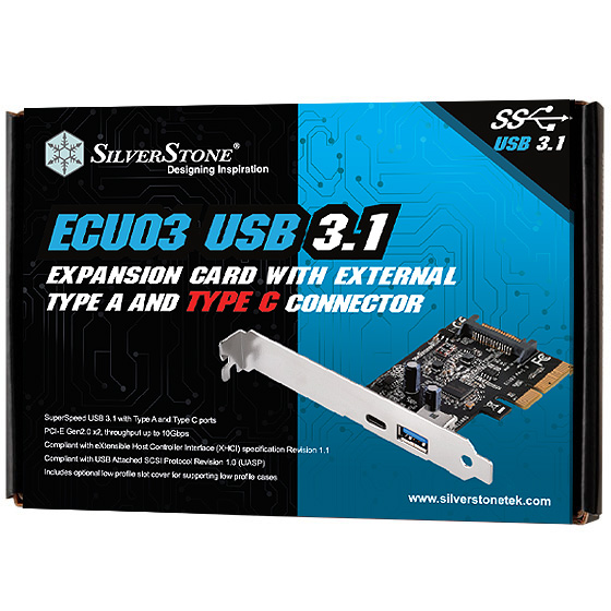 SilverStone ECU03 USB 3.1 expansion card   with external Type A  and Type C connector